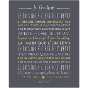 achetez Tableau Le Bonheur Mère Teresa gris ardoise (33 x 41 cm) Mes Mots Déco au meilleur prix en promo