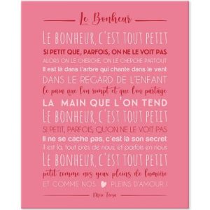 achetez Tableau Le Bonheur Mère Teresa rose (33 x41 cm) Mes Mots Déco au meilleur prix en promo