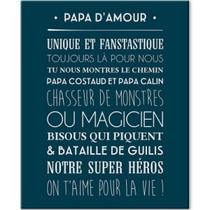 achetez Tableau Papa d'amour bleu navy (33 x 41 cm) Mes Mots Déco au meilleur prix en promo