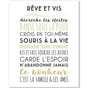 achetez Tableau Rêve et Vis blanc (33 x 41 cm) Mes Mots Déco au meilleur prix en promo