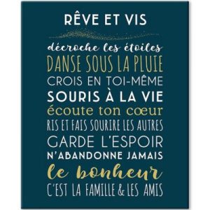 achetez Tableau Rêve et Vis bleu navy (33 x 41 cm) Mes Mots Déco au meilleur prix en promo
