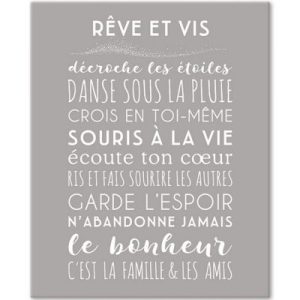 achetez Tableau Rêve et Vis gris galet (33 x 41 cm) Mes Mots Déco au meilleur prix en promo