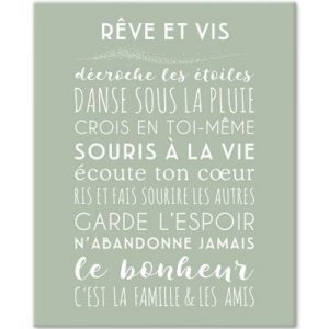 achetez Tableau Rêve et Vis vert amande (33 x 41 cm) Mes Mots Déco au meilleur prix en promo