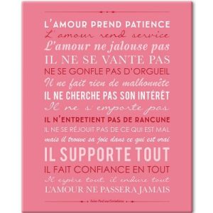 achetez Tableau Saint Paul Apôtre aux Corinthiens rose (33 x 41 cm) Mes Mots Déco au meilleur prix en promo
