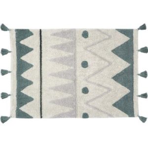 achetez Tapis rectangulaire lavable en coton naturel Mini Azteca natural bleu vintage (70 x 100 cm) Lorena Canals au meilleur prix en promo