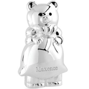 achetez Tirelire ours métal argenté (personnalisable) ANVIE au meilleur prix en promo
